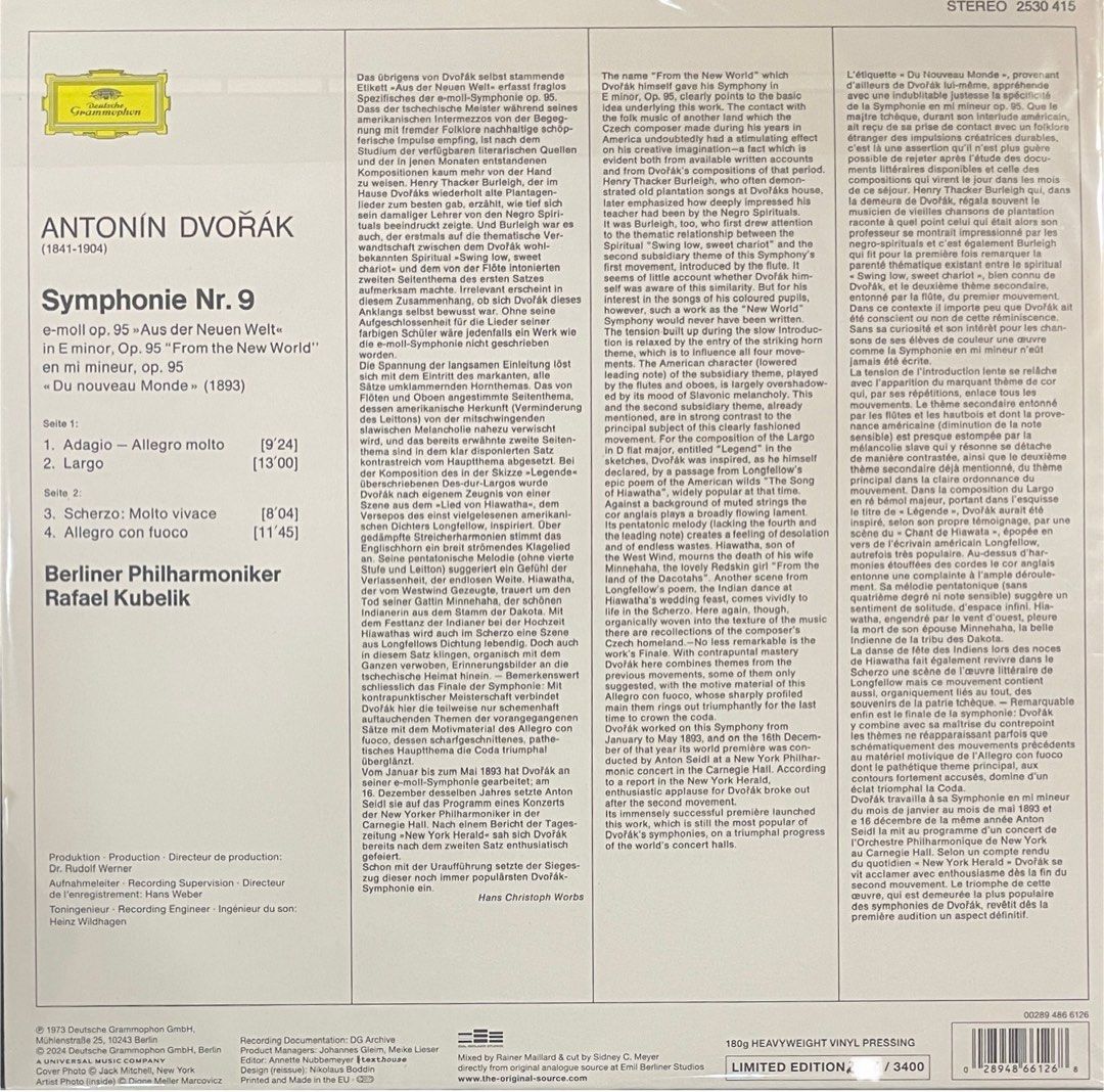 Dvořák: Symphony No. 9 “From the New World” Original Source Vinyl(2LP)Brand-New
